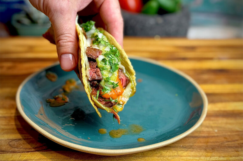 Cheesy Anaheim Pepper Steak Tacos
