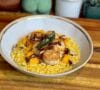 Butternut Squash Risotto, Seared Scallops, Candied Pecans, Fried Sage